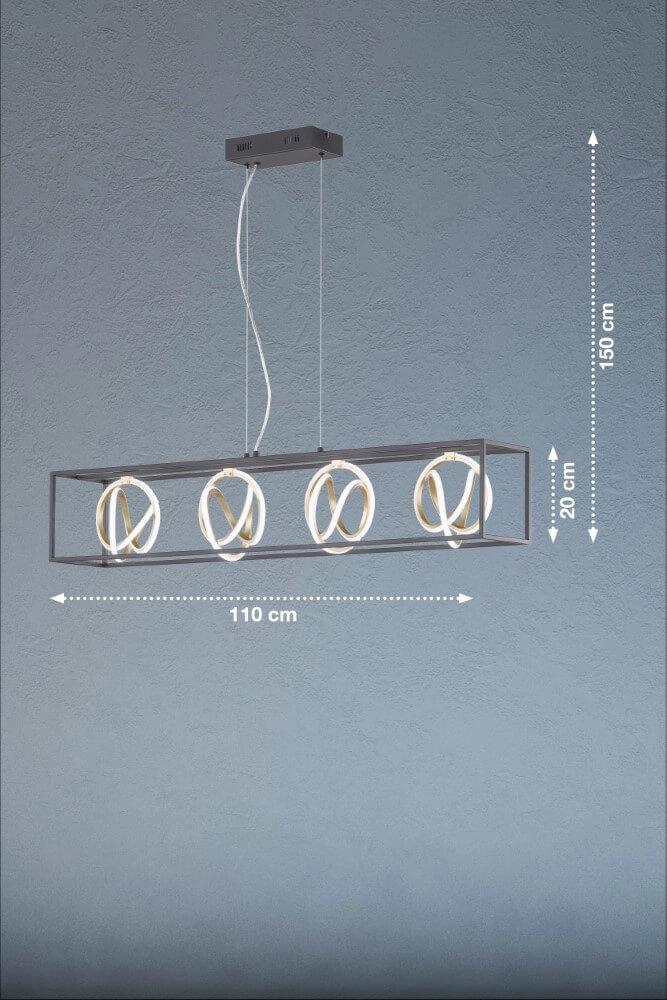 Lampe suspendue design Gisi 110cm noir avec or Fischer & Honsel 4003694606066
