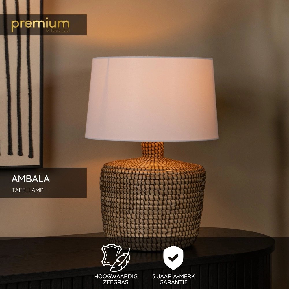 Lampe de table en herbe marine Ambala Ø 35cm - brun avec teinte blanche Premium by Lucide 5411212106100