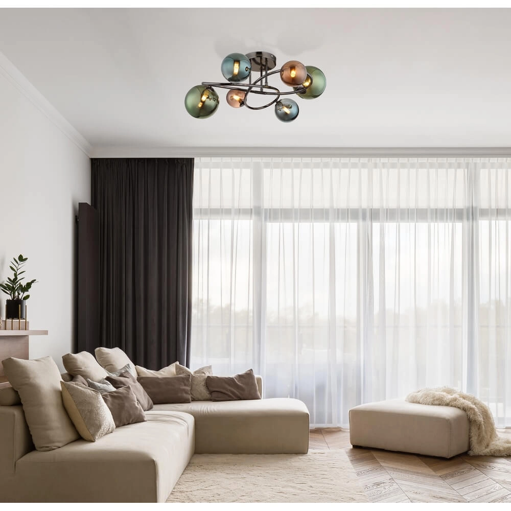 Plafonnier noir Riha Verre coloré 6 lumières Globo 9007371459100