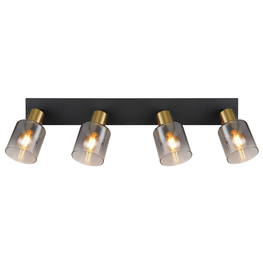 Lampe de plafond à 4 lumières Hollsy noir avec verre fumé Globo 9007371451852