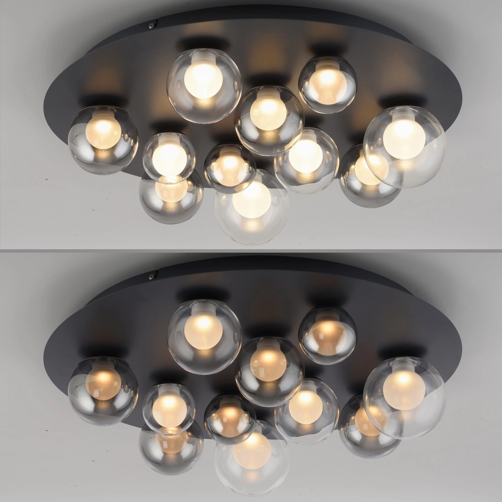 Lampe de plafond à 11 lumières Pure Popup Gris mystique avec verre fumé Paul Neuhaus 4012248397176