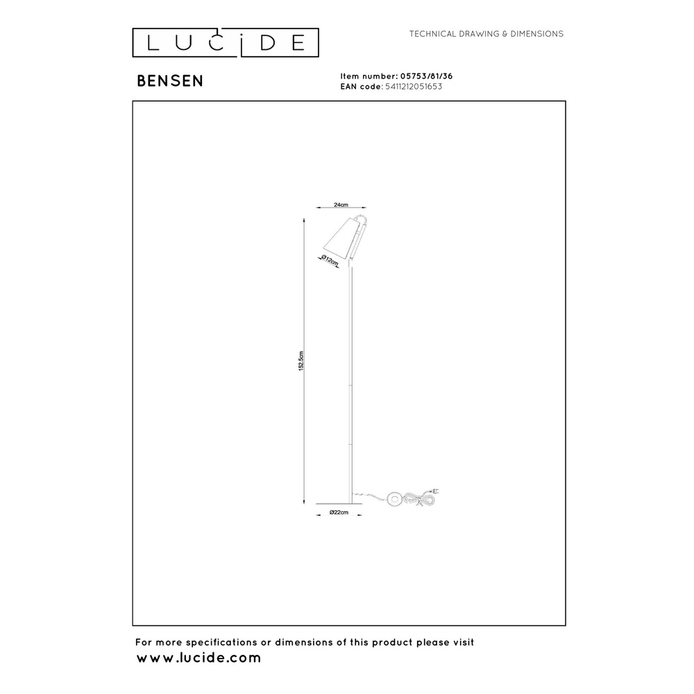 Lampe sur pied unique Bensen gris Lucide 5411212051653