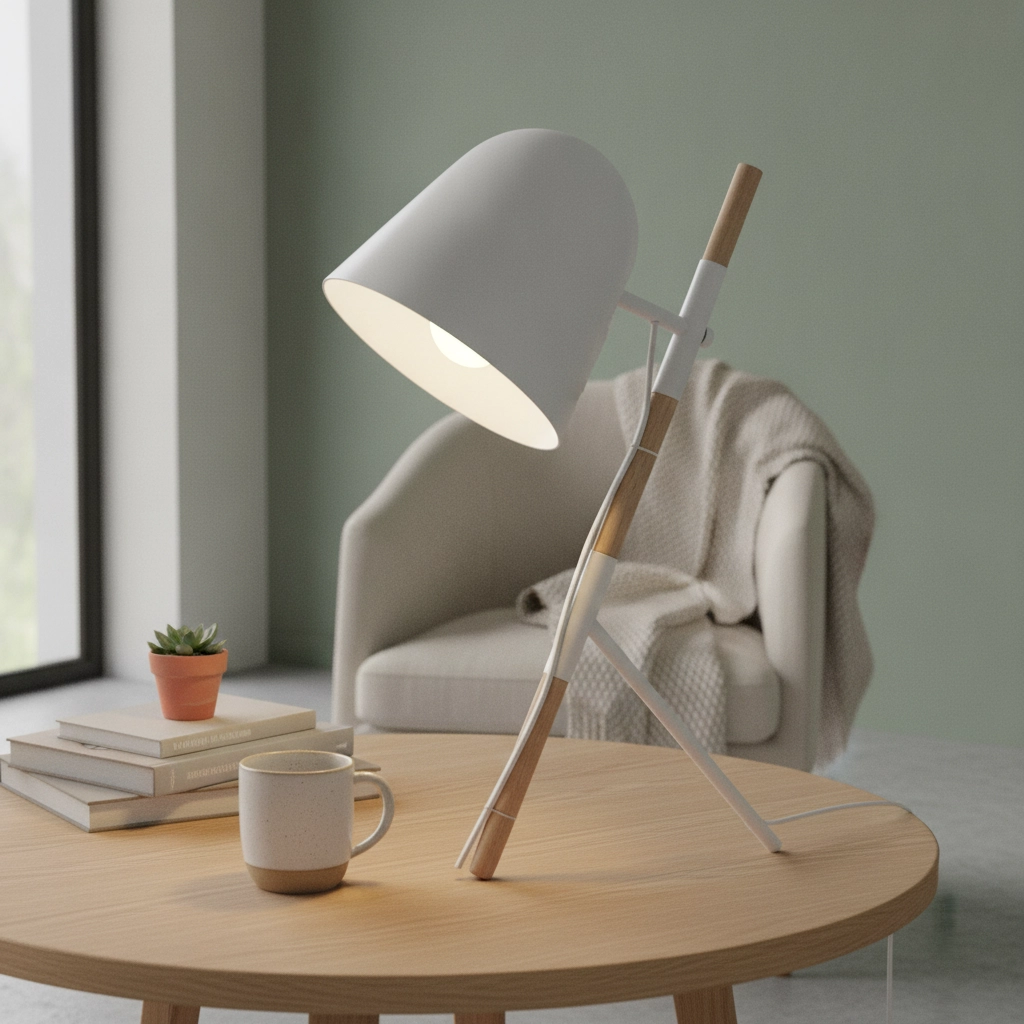 Lampe de table country Sensa Trépied blanc avec bois