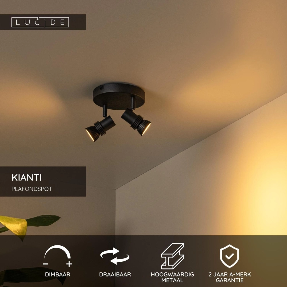 Projecteur de plafond Kianti 2-noir clair Lucide 5411212530868