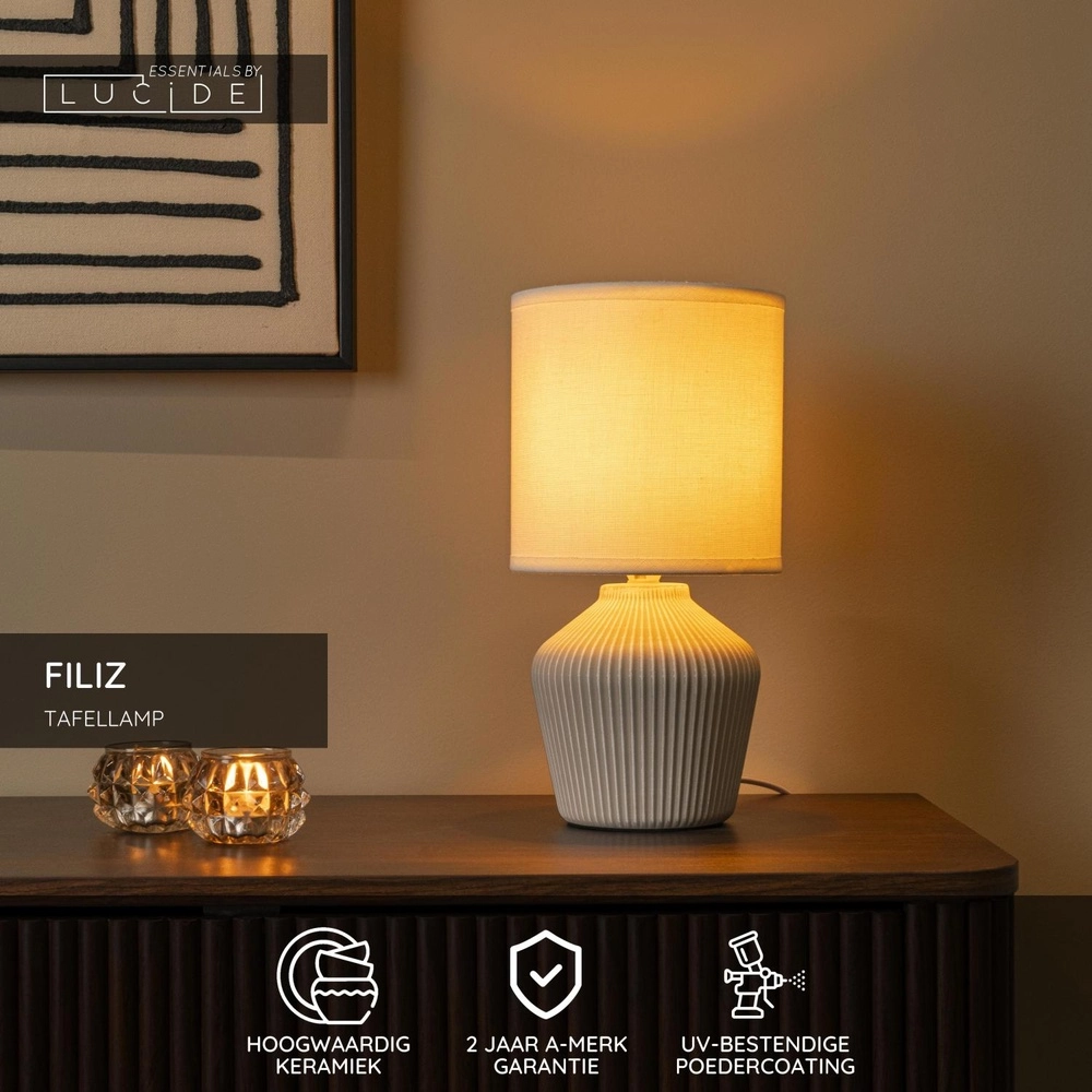 Belle lampe de table Filiz Ø crème 16cm Lucide 5411212470348