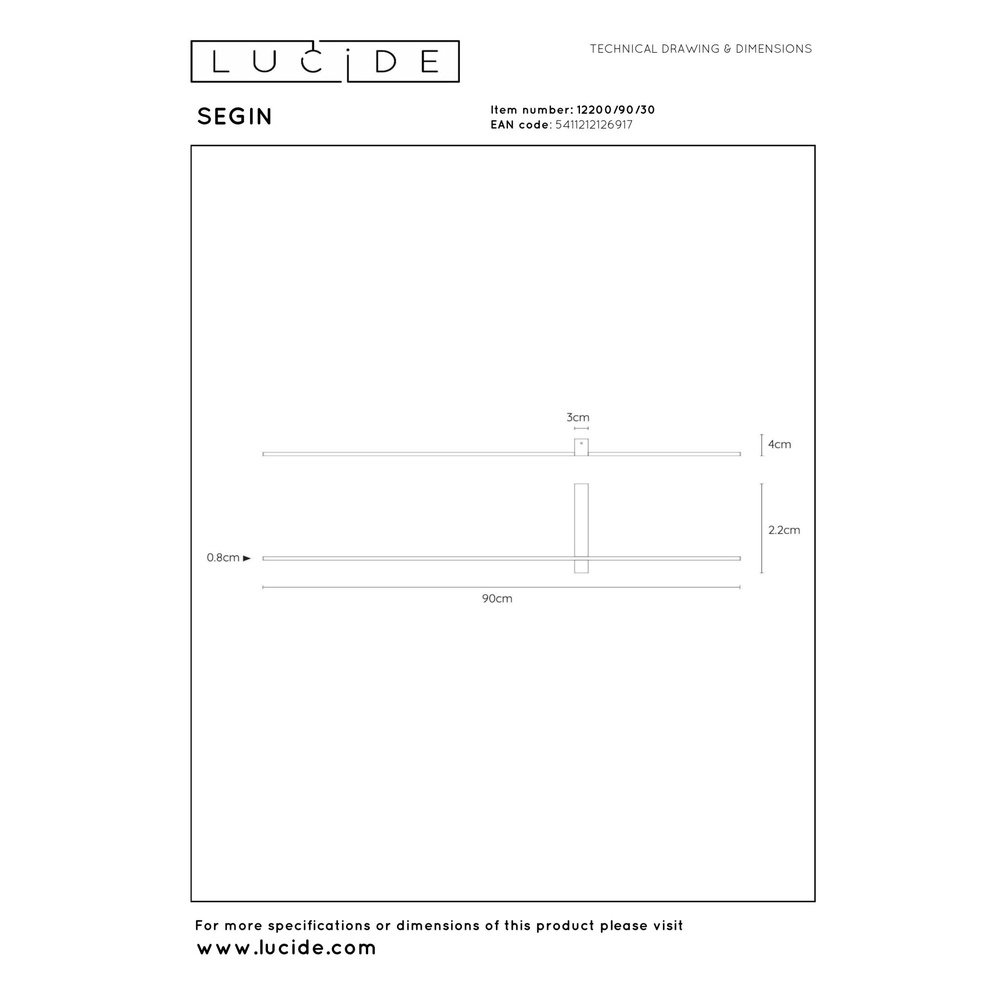 Lampe murale élégante Segin Noir 90cm Lucide 5411212126917