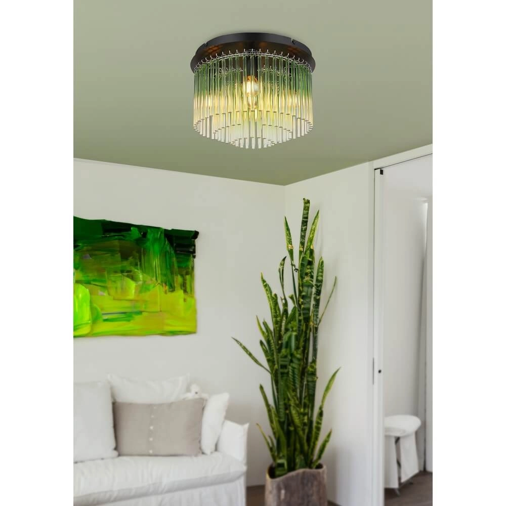 Plafonnier noir Gorley avec verre vert Ø 32cm Globo 9007371468980
