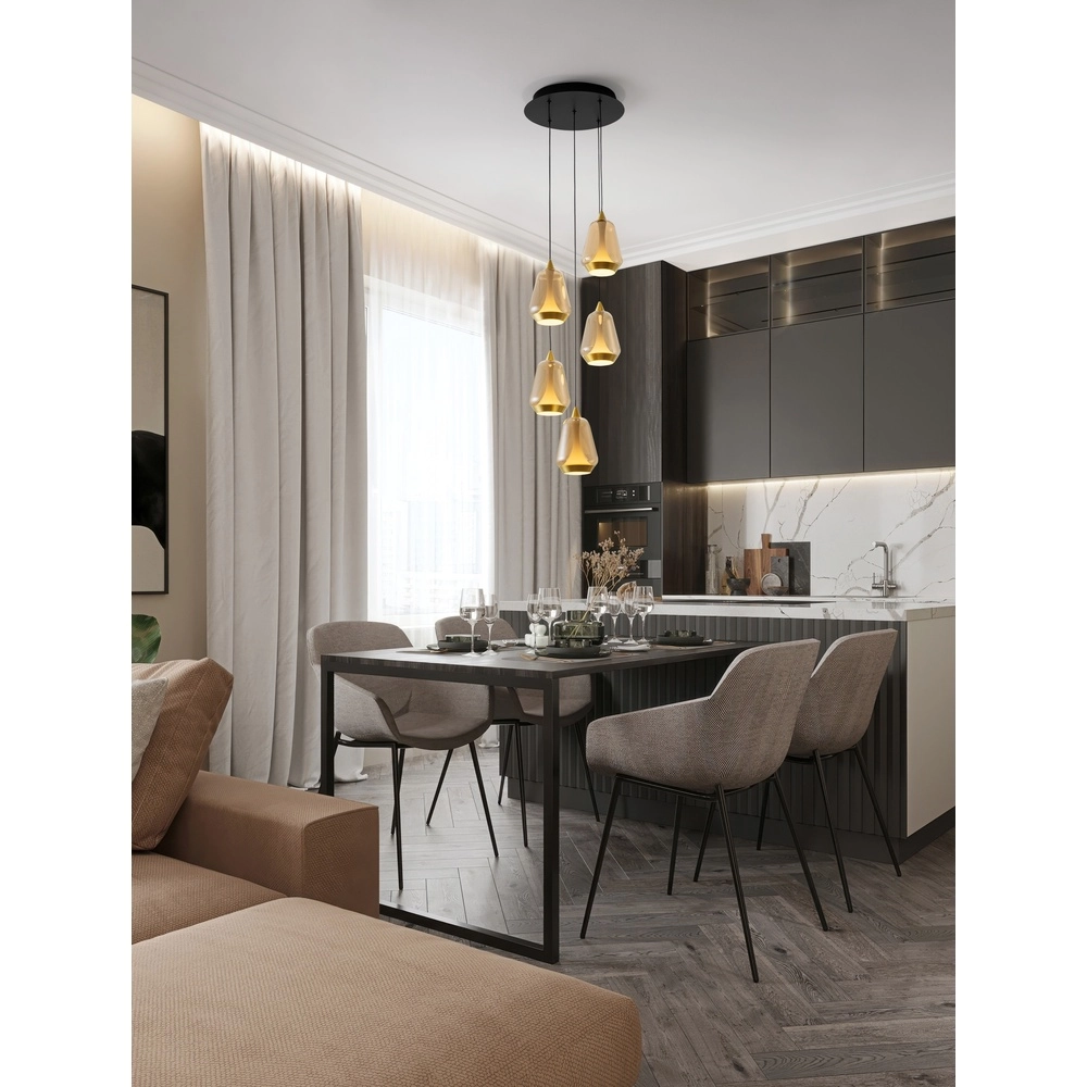 Suspension design Alish Verre ambré à 5 lumières Lyora 5212017477736