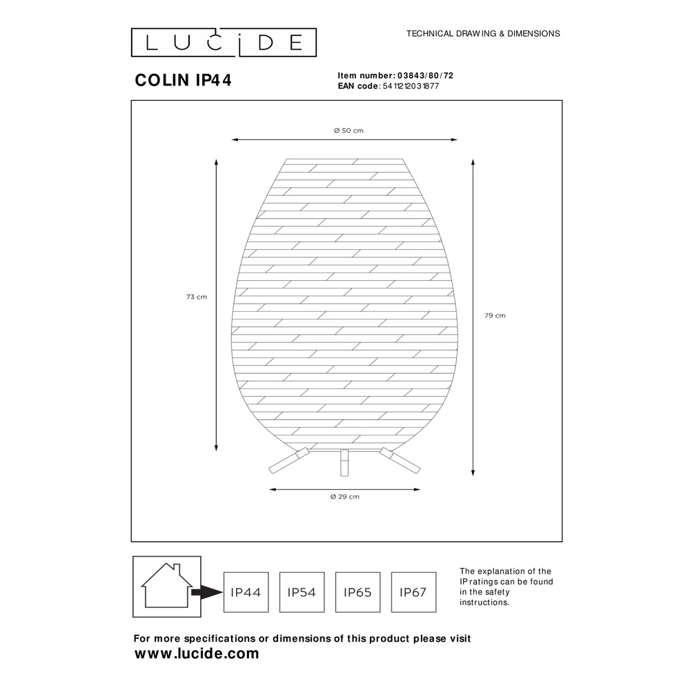 Lampe de table Colin Ip44 Rotin rechargeable Lucide 5411212031877