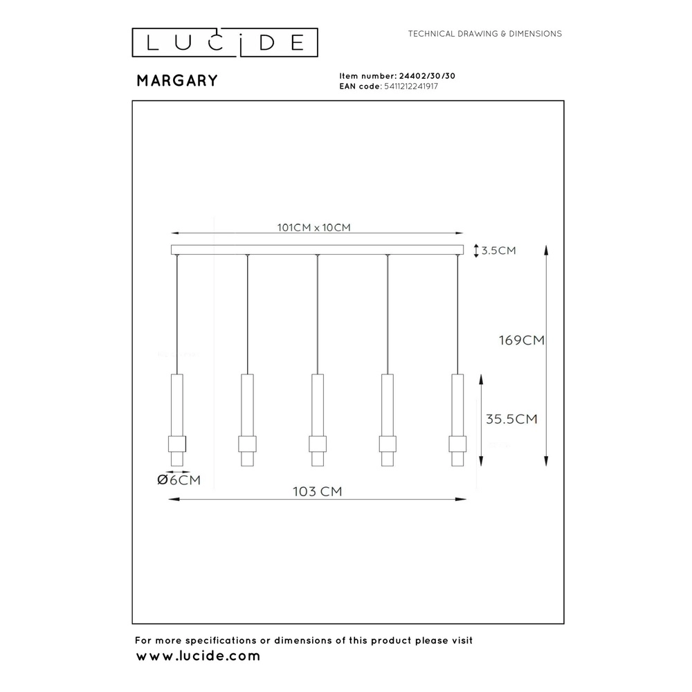 Lampe suspendue élégante Margary Noir à 5 lumières Lucide 5411212241917