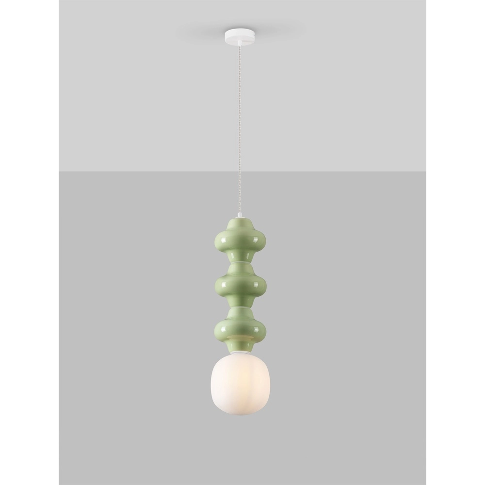 Suspension Clio L Céramique vert clair avec verre blanc Lyora 5212017461346