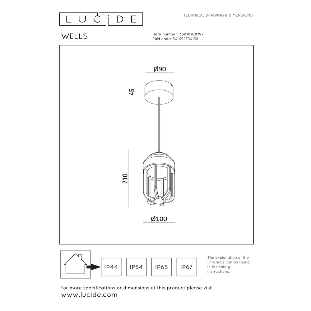 Lampe suspendue Wells Brun rouille Lucide 5411212334138