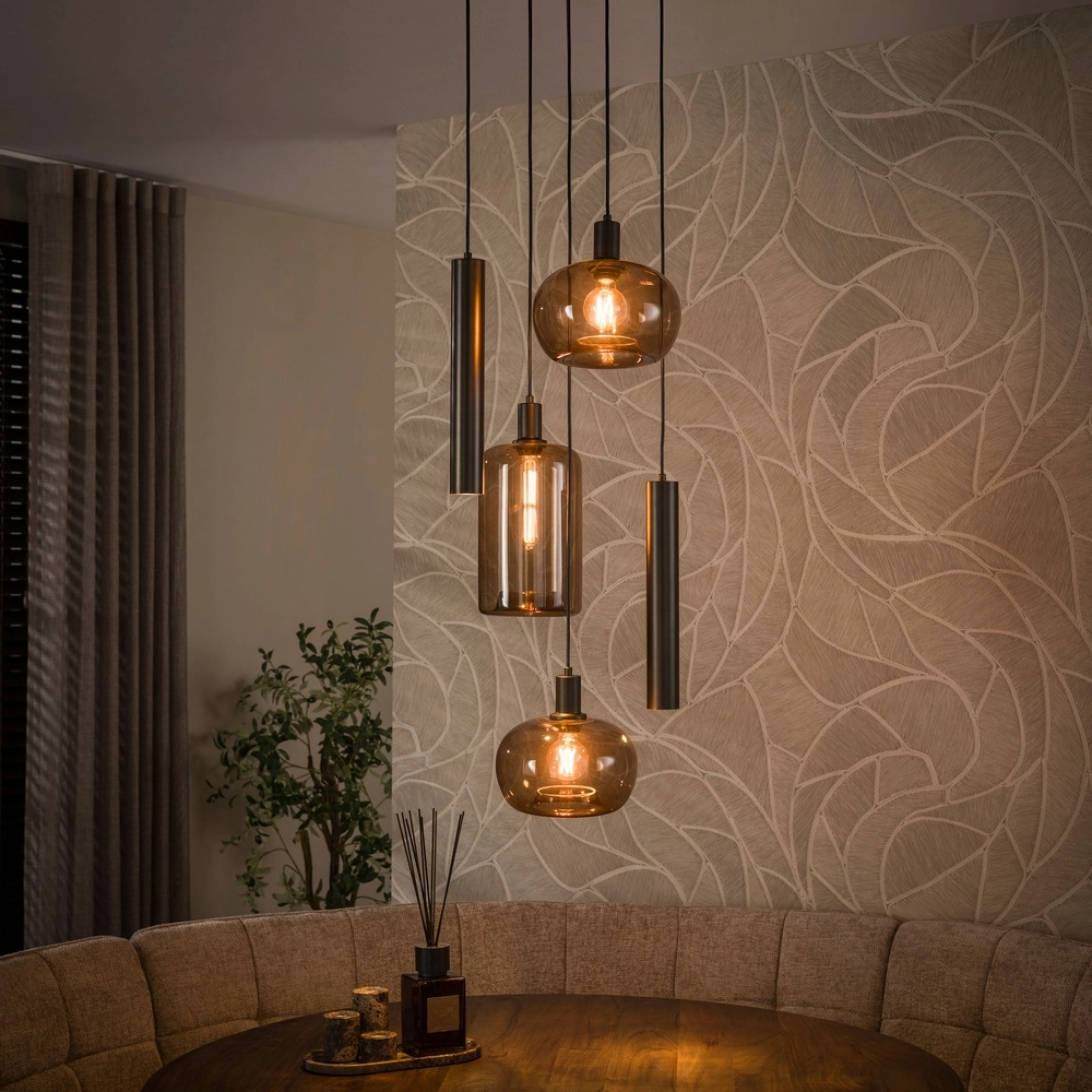 Lampe pendante de conception Serene Sienne brun 5 clairs