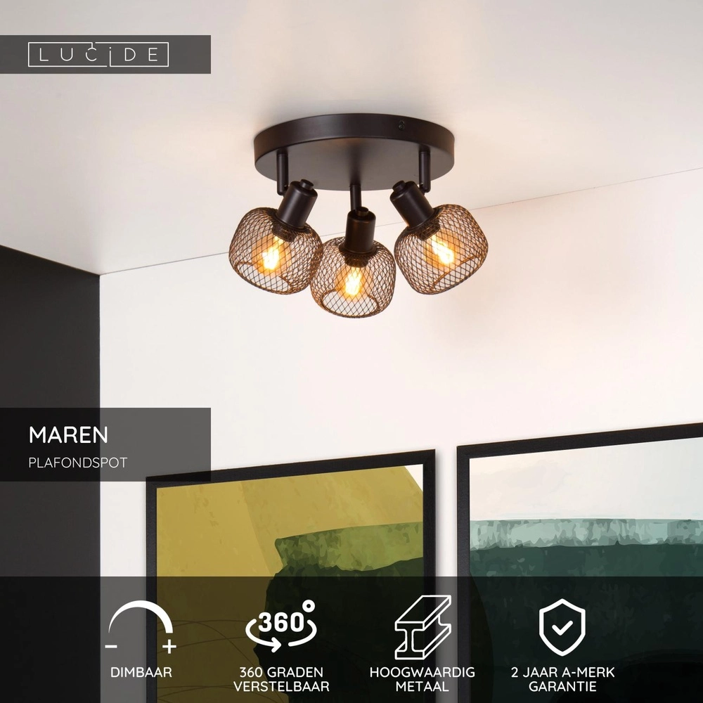 Éclairage de plafond Maren Noir à 3 lumières Lucide 5411212771131