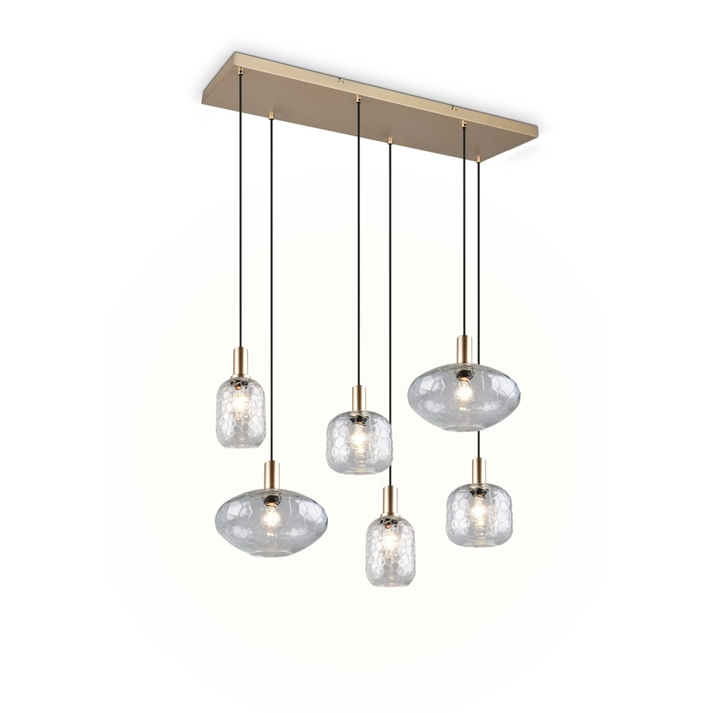 Lampe suspendue à 6 lampes Emelie Or avec verre fumé
