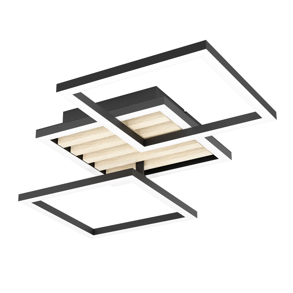 Lampe de plafond moderne Cembrano noir avec un carré en bois 65,5 cm Eglo 9008606388233