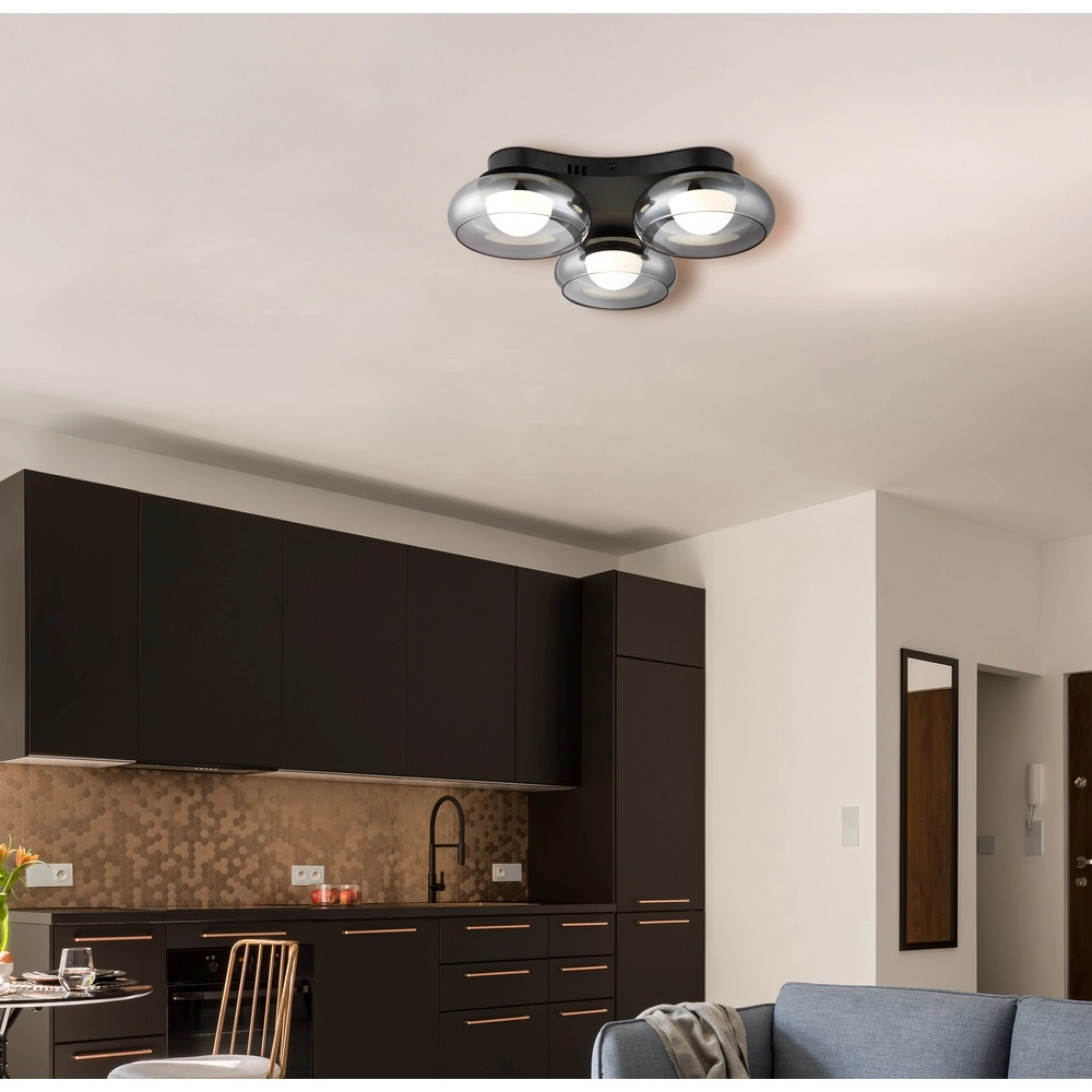 Lampe de plafond à design Carlene Noir à 3 lumières Globo 9007371572175