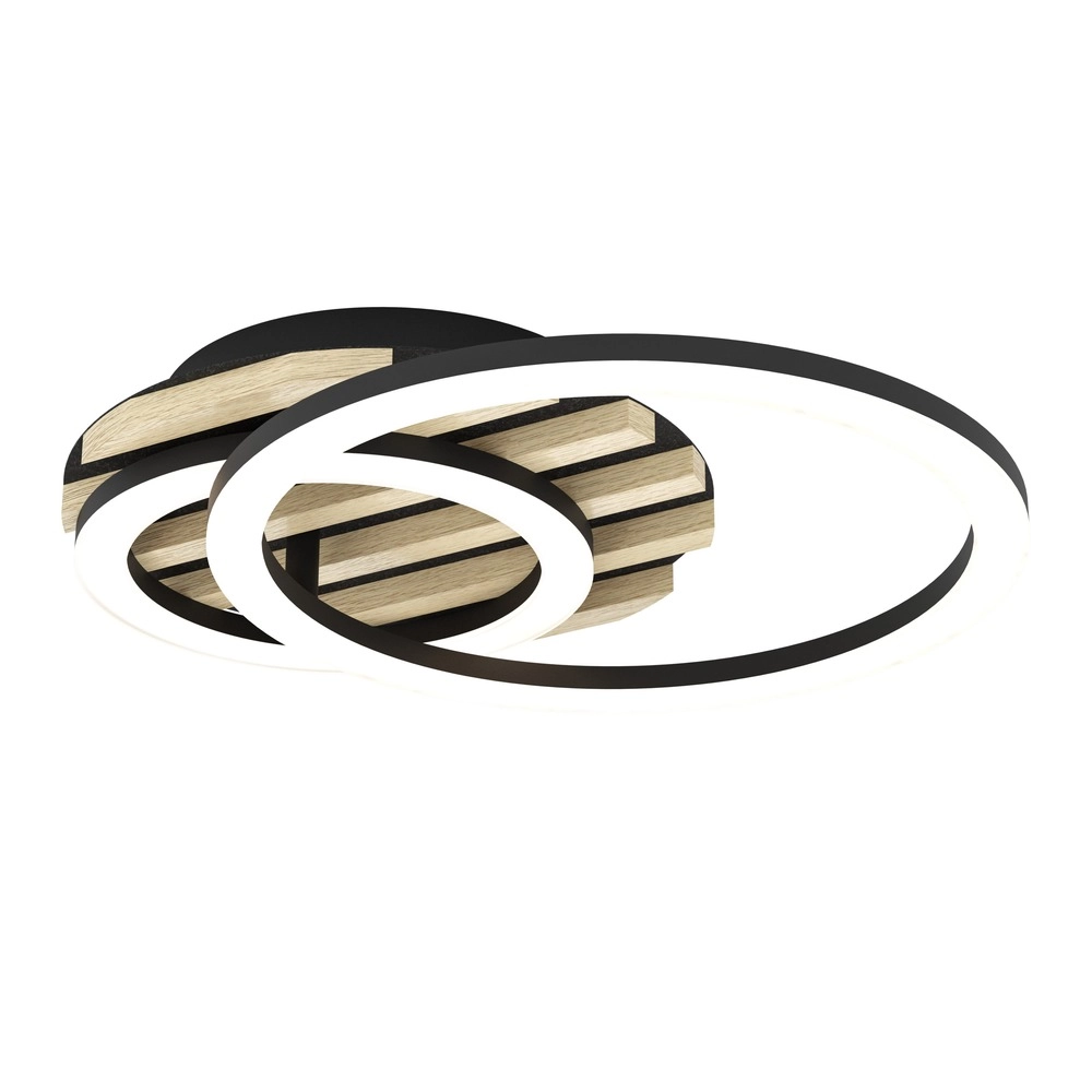 Lampe de plafond moderne Cembrano noir avec bois rond