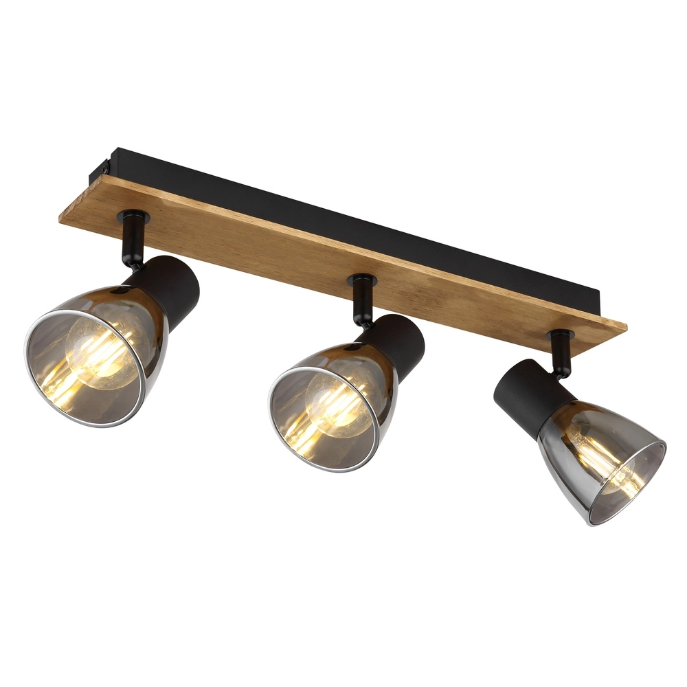 Lampe de plafond Claude 3-noir clair avec bois