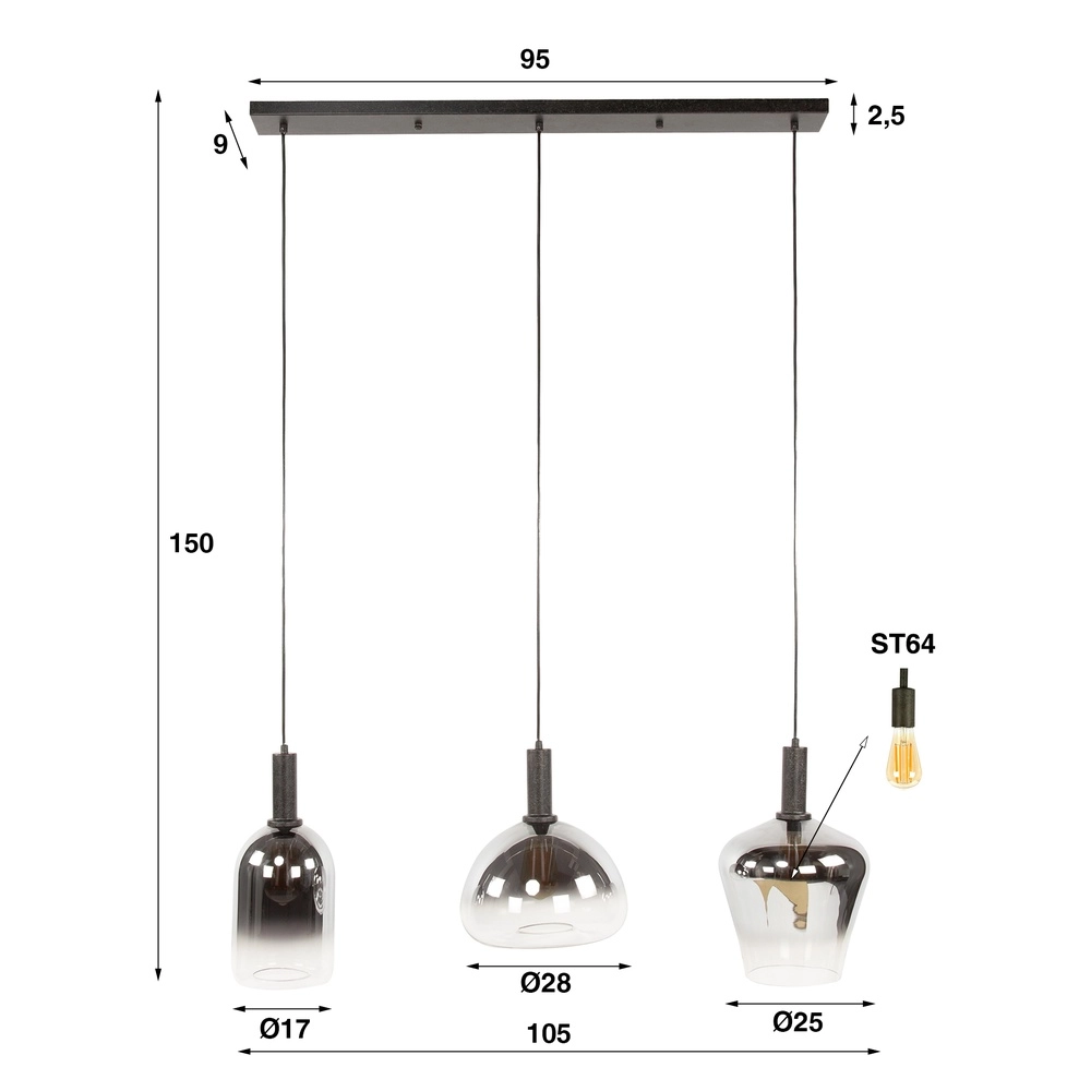Lampe de table en verre Zenith Verre fumé 3x Lyora 8716803511026