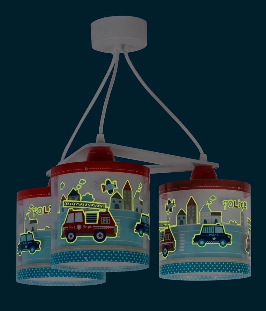 Lampe suspendue chambre d'enfant Police 3 lumières rouge avec bleu Dalber 8420406606149