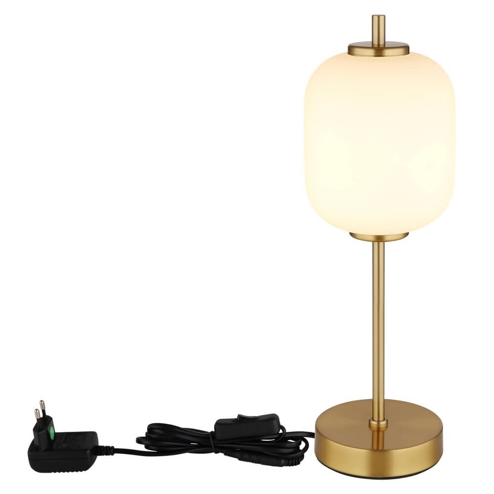 Lampe de table dorée Ewald verre blanc Ø 13,5cm Globo 9007371468539