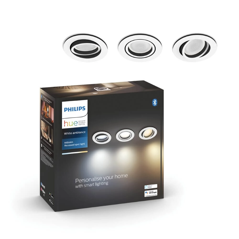 Spot encastré Hue Milliskin - White Ambiance lot de 3 gris argenté Philips 8720169319813