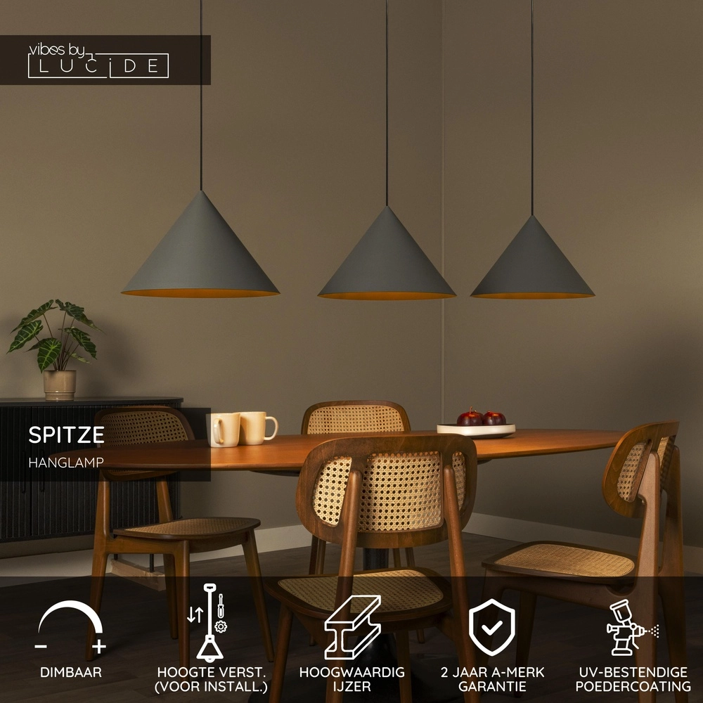 Lampe pendante à 3 lampes Spitze gris Lucide Vibes 5411212212184