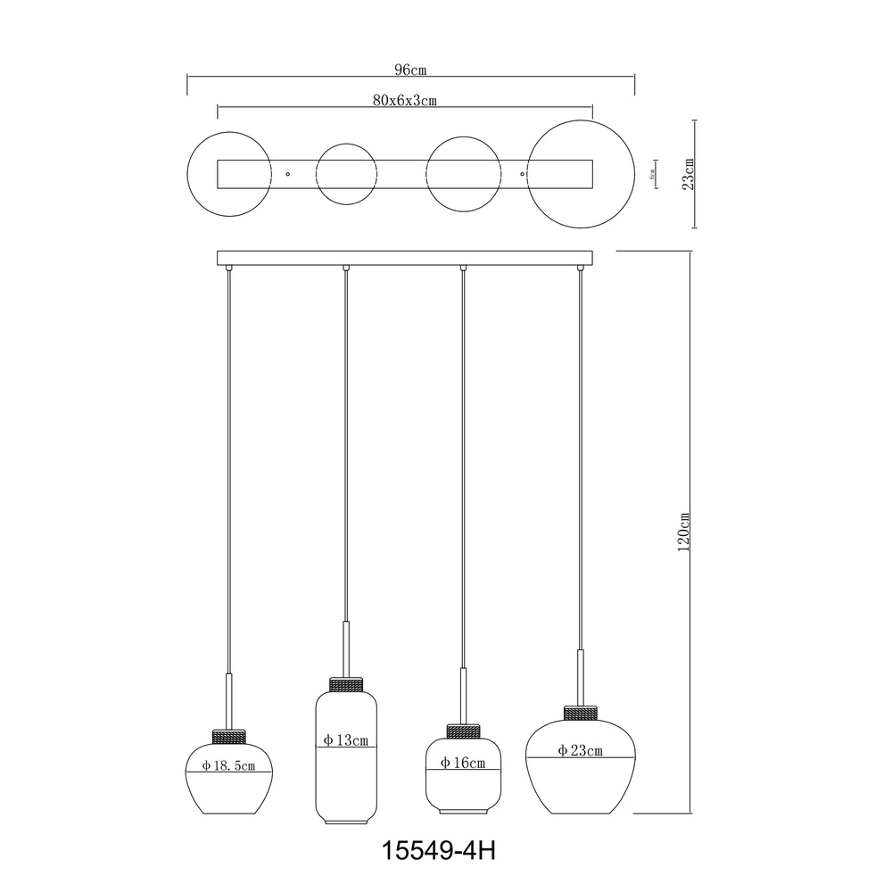 Lampe pendante de conception Matt Noir 4 clairs avec verre fumé Globo 9007371438518
