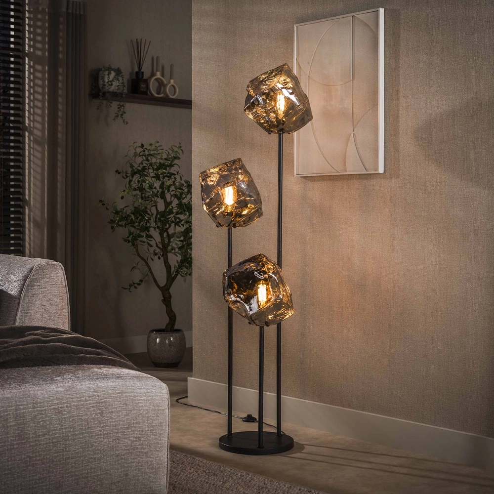 Lampadaire moderne Rock 3 lumières - verre chromé