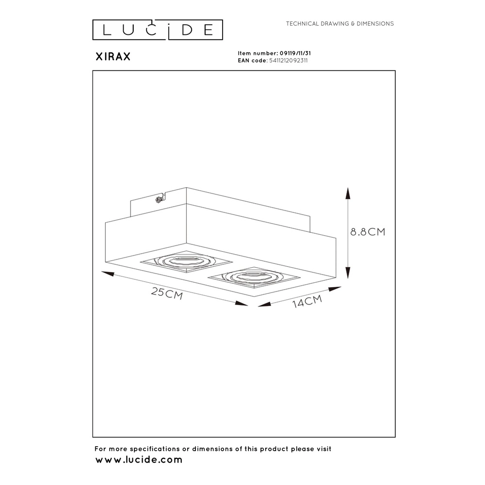 Projecteur de plafond Xirax 2 x 5W blanc Lucide 5411212092311