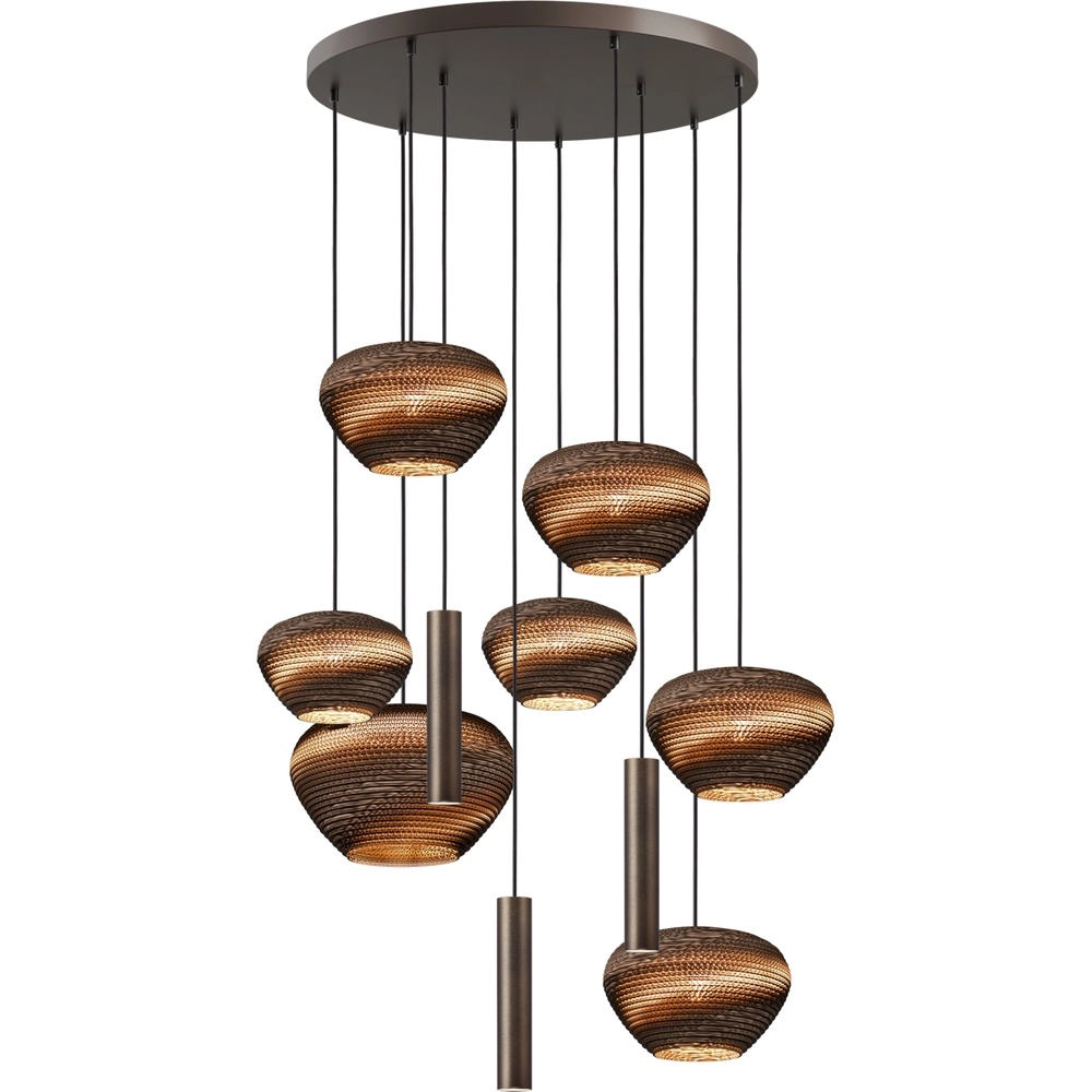 Lampe suspendue à 10 lampes Cartone avec des cagoules Think Paper