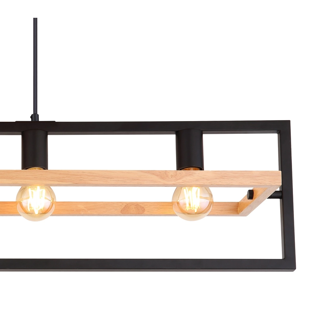Lampe suspendue à 4 lumières Erica noir avec bois Globo 9007371433711