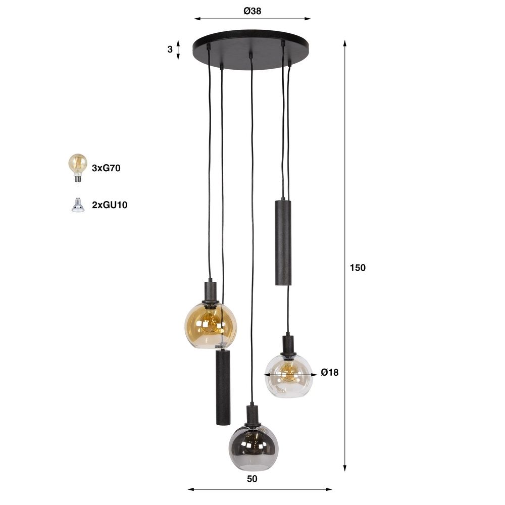 Lampe pendante Vide Sfera avec des lunettes et des pendentifs Lyora 8716803512429