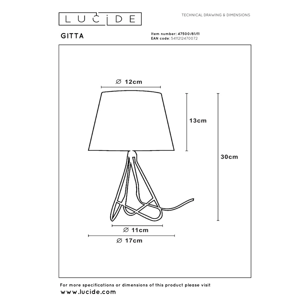 Lampe de table Gitta Chrome avec capuchon noir Lucide 5411212470072