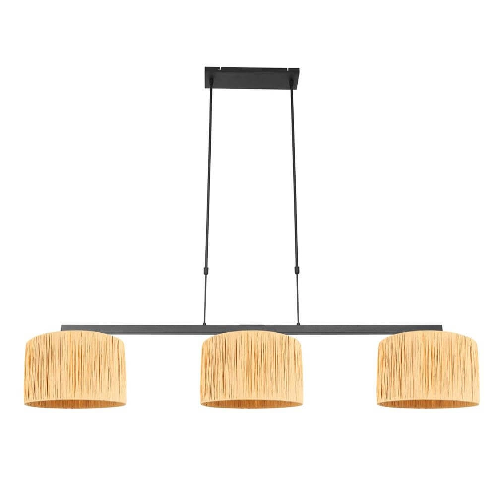 Suspension 3 lumières Stang noir avec capots couleur paille Suspension 3 lumières Stang noir avec capots couleur paille