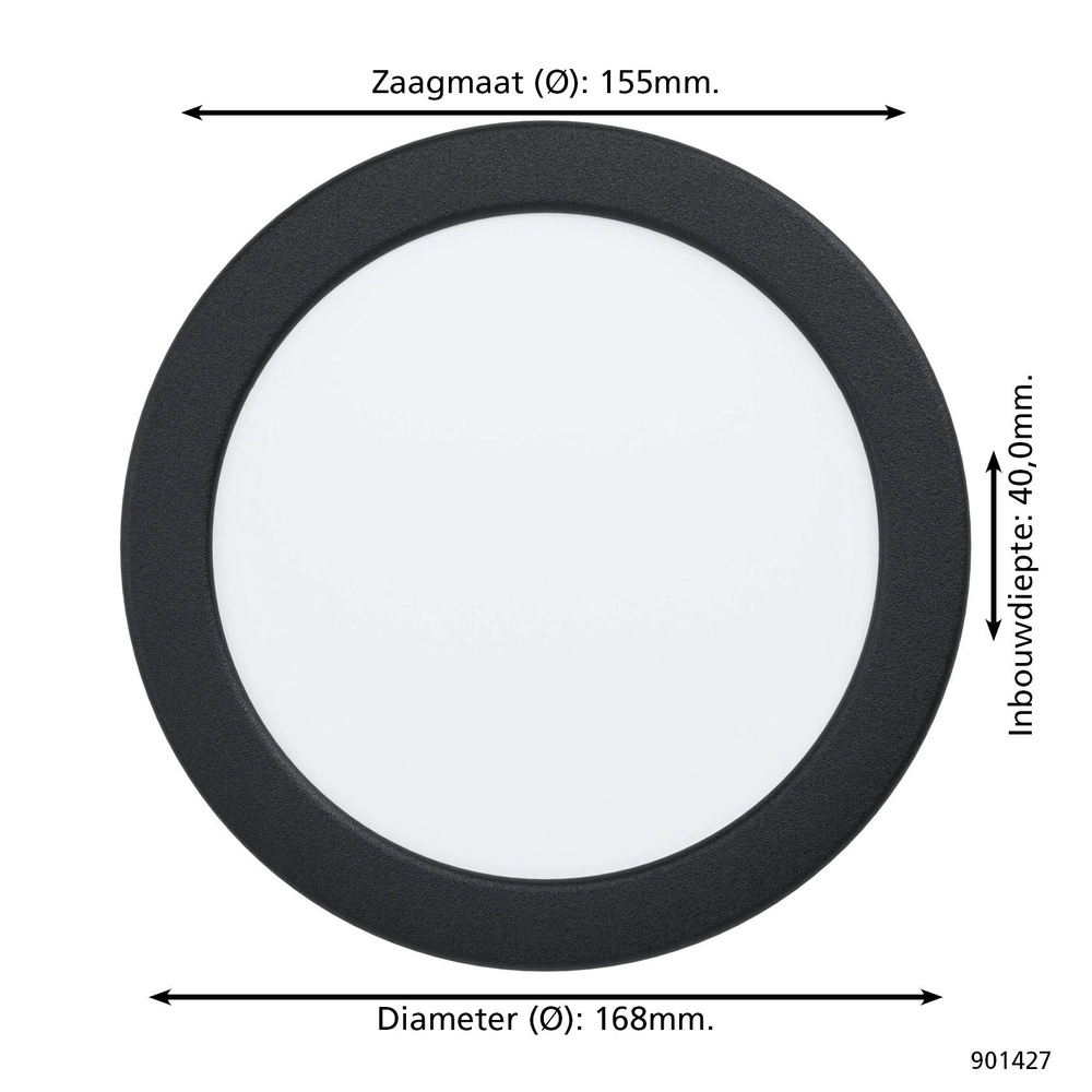 Lampe encastrée IP44 Fueva 6-Z Zigbee - noir - Ø 16,8 cm