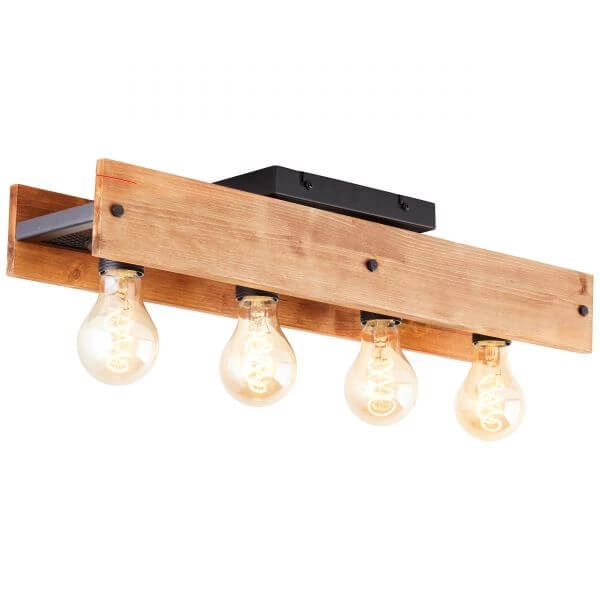 Plafonnier Calandra 4 lumières noir avec bois marron Brilliant 4004353394447
