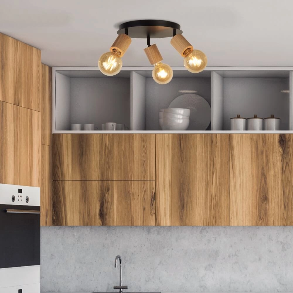 Plafonnier en bois Spinny 3 lumières Searchlight 5053423228198