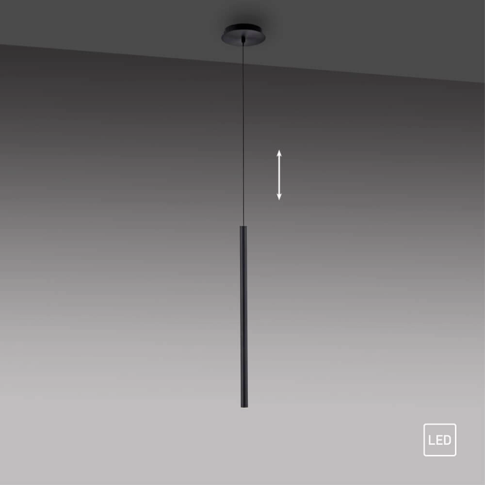 Lampe suspendue unique Flute 1 lumière noir Paul Neuhaus 4012248374764