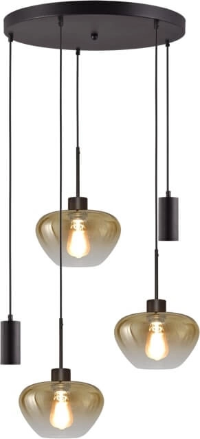 Suspension 5 lumières Genua noir avec 2x verre doré Ø 24cm et 2x pendentif