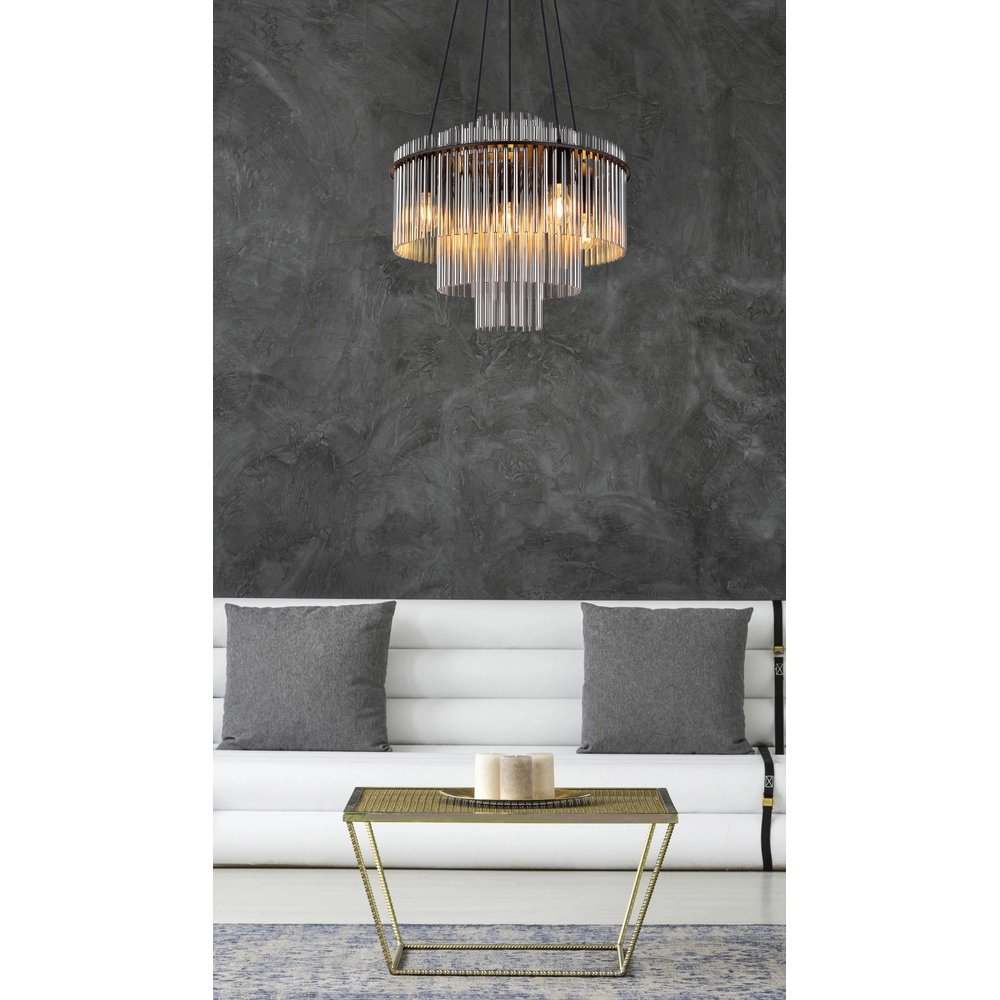 Lampe pendante Ø 50cm Gorley Noir avec tiges en verre fumé Globo 9007371509133