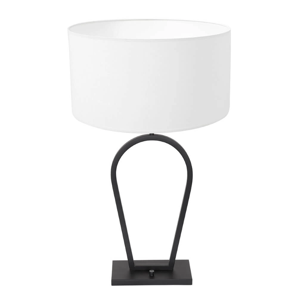 Lampe de table noire Stang avec abat-jour en chintz blanc