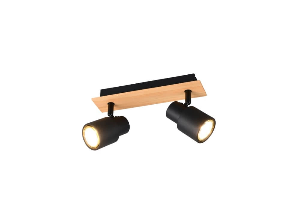 Plafonnier 2 lumières Pierre noir avec bois Plafonnier 2 lumières Pierre noir avec bois
