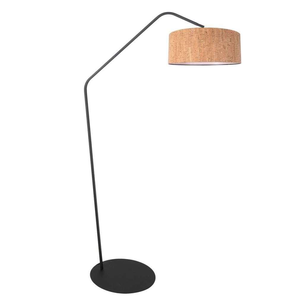 Lampe sur pied noire Zig-Zag avec un chapeau en liège de 50 cm Ø