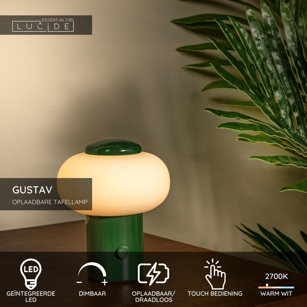 Lampe de table rechargeable Gustav Vert Lucide 5411212442048