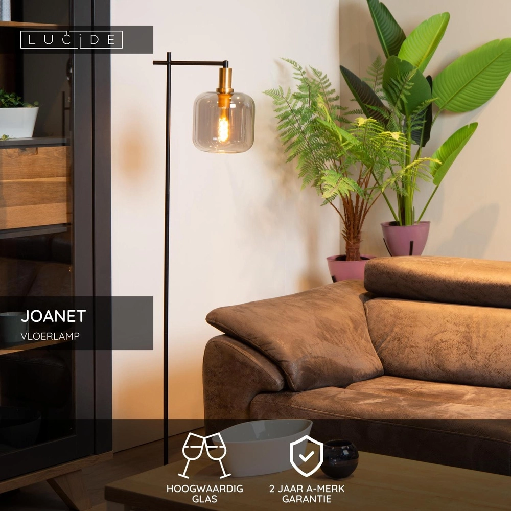 Lampe de pied Joanet noir avec verre fumé Lucide 5411212451606