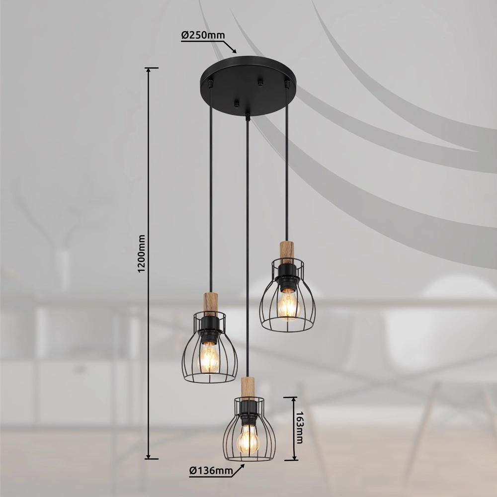 Lampe pendante de campagne Mina Round à 3 lumières Globo 9007371432431