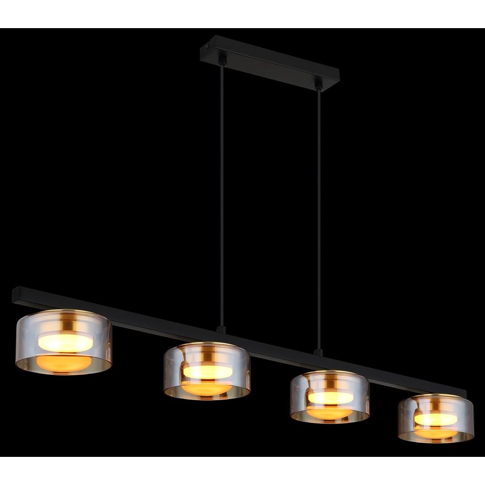 Lampe pendante de conception Higgins Noir 4 clairs avec verre ambré Globo 9007371522828