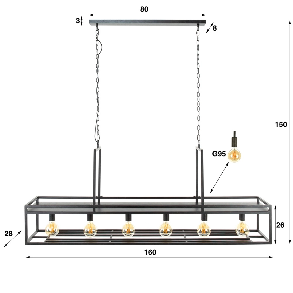Lampe suspendue pour îlot de cuisine Decorate 160 cm - charbon de bois Lyora 8716803512542